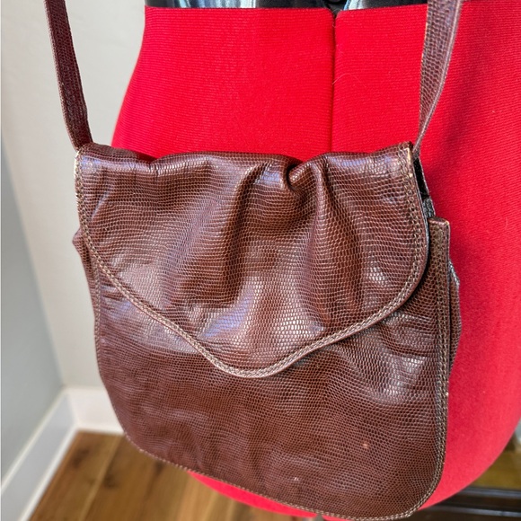 Ann Taylor Vintage Italian Brown Lizard Embossed Leather Crossbody Bag - Picture 2 of 9